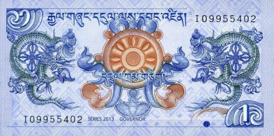 BHUTAN █ bancnota █ 1 Ngultrum █ 2013 █ P-27b █ UNC █ necirculata foto