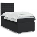 VidaXL Pat box spring cu saltea, negru, 90x200 cm, piele ecologică