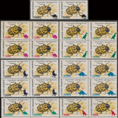 1999 Romania - Insecte II supratipar animale preistorice, LP 1480 blocuri de 4