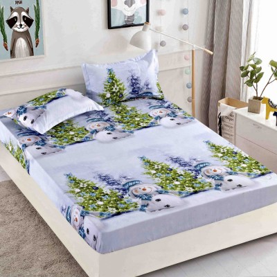 Husa de pat cu elastic Craciun,om de zapada cu brazi 180x200cm D051 foto