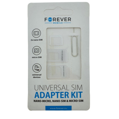 Adaptor cartela SIM, kit universal pentru telefoane mobile, Forever 22237, Nano-Micro-SIM card adapter foto