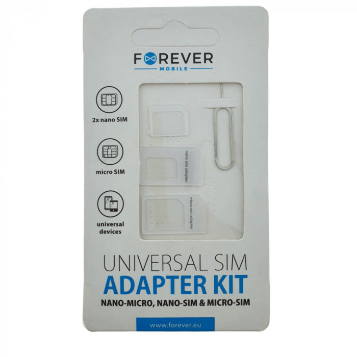 Adaptor cartela SIM, kit universal pentru telefoane mobile, Forever 22237, Nano-Micro-SIM card adapter