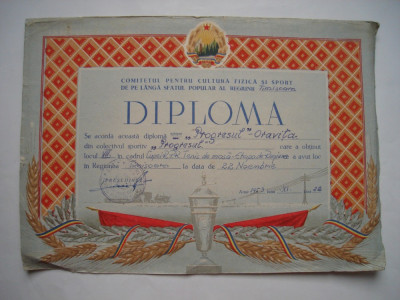 Diploma Comitetul pentru Cultura Fizica si Sport, 1953, tenis de masa foto