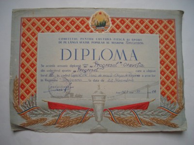 Diploma Comitetul pentru Cultura Fizica si Sport, 1953, tenis de masa foto