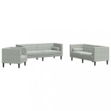 Set canapele Chesterfield cu perne rulou, 3 piese, gri, catifea