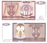 Bosnia Hertegovina 10 Dinari 1992 P-133 UNC