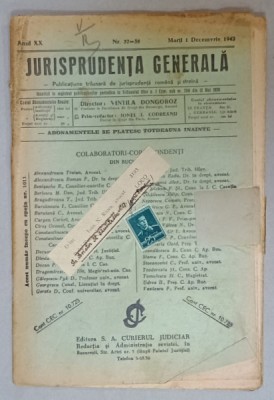 JURISPRUDENTA GENERALA , PUBLICATIUNE TRILUNARA DE JURISPRUDENTA ROMANA SI STRAINA , NR. 37-38, 1942 foto