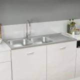 Chiuvetă Bucătărie vidaXL 1200x600mm, 2 Cuve, Oțel Inoxidabil, Argintiu, Reversibilă, Set Scurgere Inclus