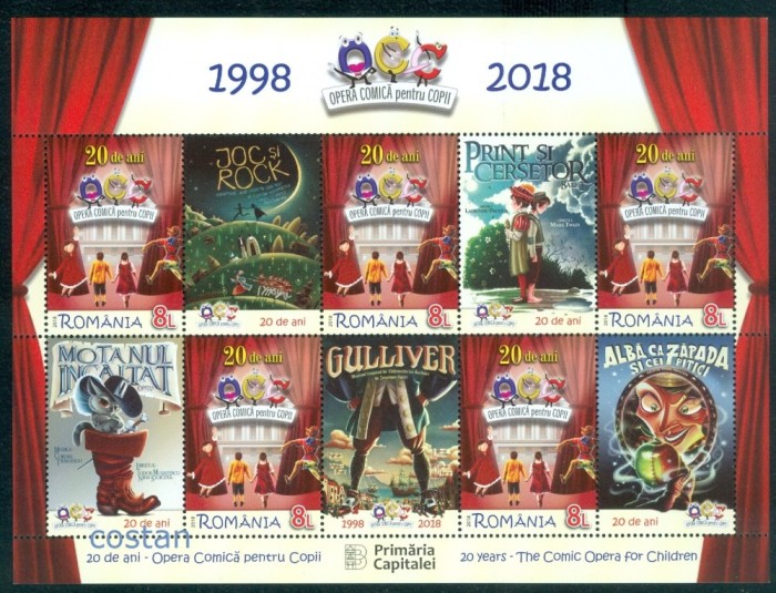 2018 - Romania,LP.2190 c,Mi.7367 KB,OPERA Comica pentru Copii,Minicoala de 5 + 5 Vignete,Nestampilat