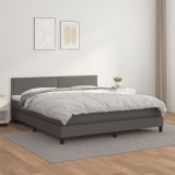 vidaXL Pat box spring cu saltea, gri, 160x200 cm, piele ecologică 3141075