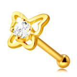 Cumpara ieftin Piercing pentru nas cu diamante din aur galben de 14K - contur de fluture cu un diamant, 1,75 mm