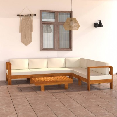 Gossi set mobilier gradina perne alb/crem, 7 piese, lemn masiv acacia foto