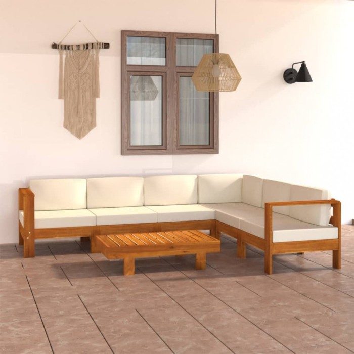 Gossi set mobilier gradina perne alb/crem, 7 piese, lemn masiv acacia