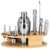 Set cocktail shaker pentru barmani 550 ml, 11 piese, suport din bambus, Oem