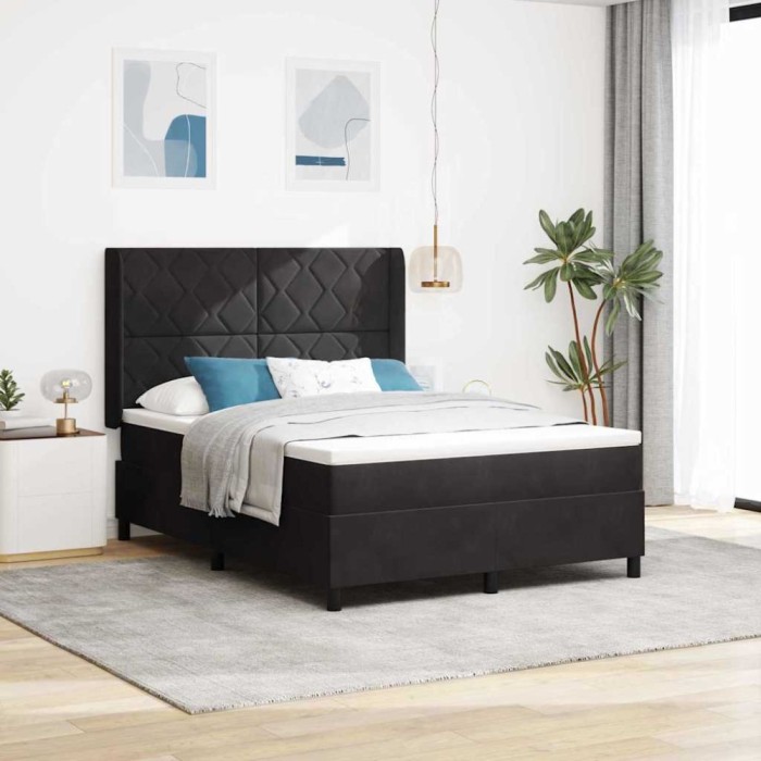 vidaXL Pat cu boxă spring LED și saltea Negru 160 x 200 cm Catifea 3343930