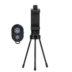 Mini trepied metalic pentru telefon cu suport smartphone universal rotativ, montura 1 4 inch, deschidere 10.4 cm, stand stabil pentru fotografie si st