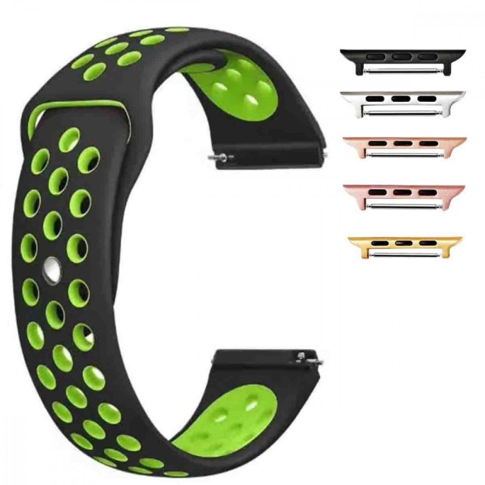Curea silicon compatibila Apple Watch 9|8|7|6|5|4|3|2|1 Series, 49mm|45mm|44mm|42mm, Negru/Verde