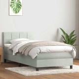 Cumpara ieftin Pat box spring cu saltea, gri deschis, 90x210 cm, catifea