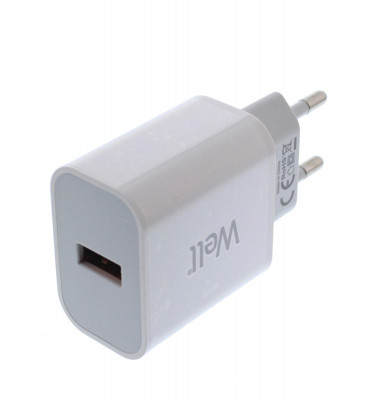 Incarcator retea Well, 1x USB-A QC 3.0 18W, punga, alb foto