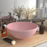 Chiuveta baie lux, roz mat, 32,5x14 cm, ceramica, rotund GartenMobel Dekor, vidaXL