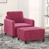 vidaXL Fotoliu canapea cu taburet, roșu vin, 60 cm, catifea