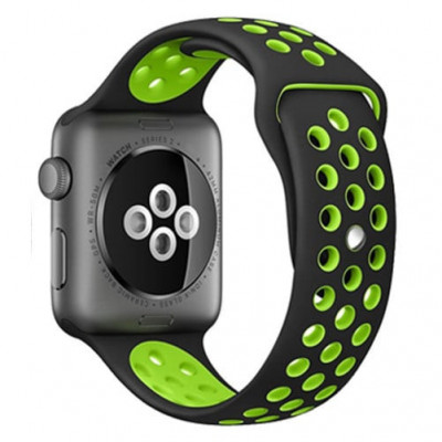 Curea iUni compatibila cu Apple Watch 1/2/3/4/5/6/7, 42mm, Silicon Sport, Black/Green foto
