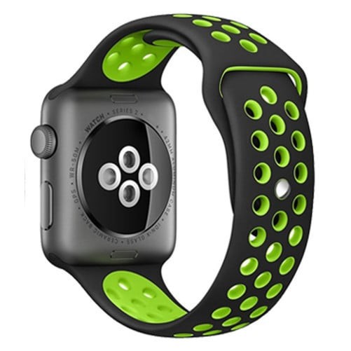 Curea iUni compatibila cu Apple Watch 1/2/3/4/5/6/7, 42mm, Silicon Sport, Black/Green