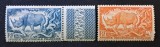 Africa Ecuatorială Franceză 1937&ndash;1940 - Set 2 Timbre Definite cu Cupon/Vignetă &bdquo;Rinocerul Negru și Șarpele / Rhinoc&eacute;ros et Serpent&rdquo; -CLF1