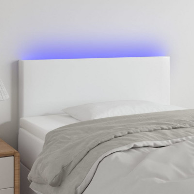 vidaXL Tăblie de pat cu LED, alb, 80x5x78/88 cm, piele ecologică foto