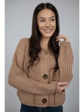 Cumpara ieftin Cardigan Dama Scurt Tricot Nasturi Aurii Valy Camel, Maro, Negru. Talie Unica XS-L. Elegant, Casual, Toamna 2024
