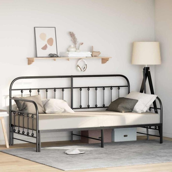 vidaXL Cadru de pat de zi cu headboard Negru 90 x 200 cm Oțel