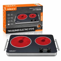 Plita electrica dubla Haley cu 2 zone de gatit, suprafata din sticla Neagra, control precis si putere mare 3500 W + 2500 W