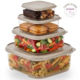 Set 4 recipient de depozitare alimente Koken, organizare ușoară, etanșe, cutie cu capac, plastic fără BPA, rezistent la rece, 0.2L, 0.53L, 1.1L, 2.2L