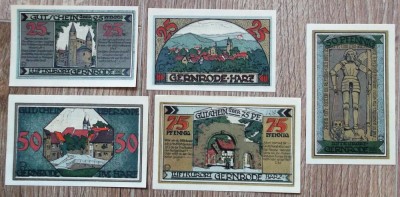 Germania lot 5 notgeld 25 + 50 + 75 Pfennig 1921 Gernrode UNC ** foto