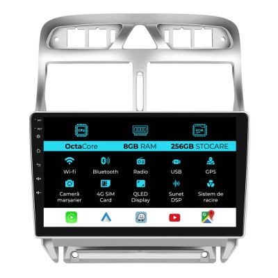 Navigatie Dedicata Peugeot 307 (2000-2013), 9Inch, 8Gb Ram, 256Gb Stocare, Carplay foto