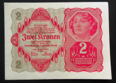 Bancnota ISTORICA 2 COROANE - AUSTRO-UNGARIA (AUSTRIA), anul 1922 *cod 855 B foto
