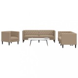 vidaXL Set canapele Chesterfield cu 3 locuri, cappuccino, piele eco. 3209272