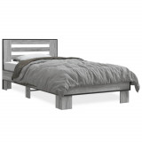 VidaXL Cadru de pat, gri sonoma, 75x190 cm, lemn prelucrat și metal