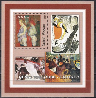 Guineea Bissau 2001 - Picturi de Lautrec, Colita. MNH foto