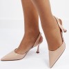 Sandale Dama Elegante Bej, Piele Eco Lacuita, Decupate, Toc 7cm, DA-208 04