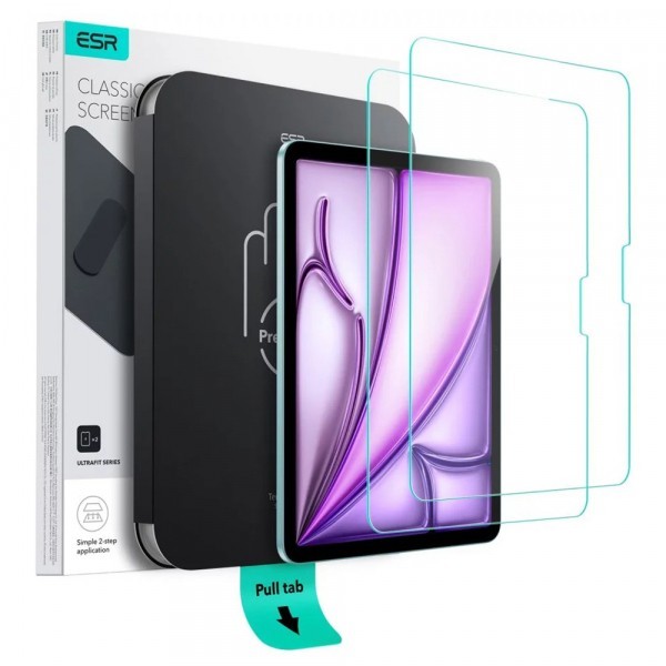 Folie de protectie Ecran ESR UltraFit pentru Apple iPad Air 13 (2025) / Air 13 (2024), Sticla Securizata, Full Glue, Set 2 bucati