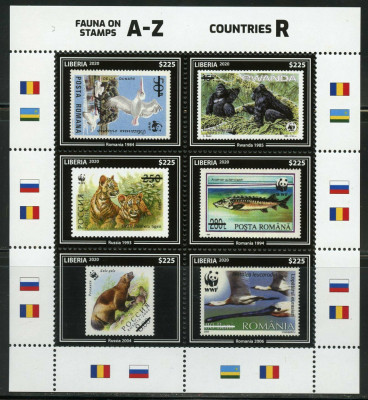 !!! LIBERIA - FAUNA , STAMP ON STAMP 2020 - BLOC NECIRCULAT / FAUNA foto