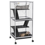 PawHut Cusca pentru Animale Mici Portabilă cu 4 Nivele cu Rolete, 2 Uşi, 3 Rampe, Hamac și Tavă Detașabilă | Aosom Romania