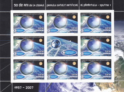 ROMANIA 2007 - 50 ANI DE LA ZBORUL PRIMULUI SATELIT SPUTNIK 1, MNH - LP 1785b foto