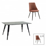 Set dining masa cu 4 scaune Lifo-Giselle, Pakoworld, 140x80x75 cm, MDF/fier/catifea, multicolor