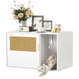 PawHut Casa de toaletă pentru pisici mobilier litieră pentru pisici saltea zg&acirc;riere ușă cu m&acirc;ner stil boem 80 x 50 x 50 cm alb | Aosom Romania