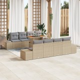 vidaXL Set de masă de grădină 9 piese cu perne, din rattan poliester bej, cu față din acacia.