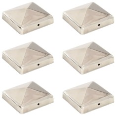 vidaXL Capace st&acirc;lpi de gard piramidă 6 buc. 91x91 mm oțel inoxidabil