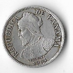 Moneda 5 centesimos 1904 - Panama, 2,5 g argint 0,900