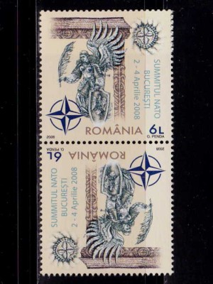 ✅RO 2008 LP 1798 d&amp;quot;Summitul NATO Buc. &amp;quot; , pereche tete-beche tip 2 , MNH foto